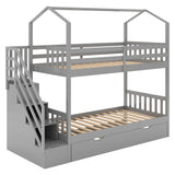 Multifunctional Twin over Twin House Bunk Bed with Staircase and Storage Space,Gray - Home Elegance USA