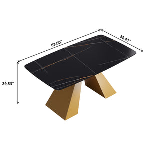 63"Modern artificial stone black curved golden metal leg dining table - 6 people - W1535S00160 - image - 12