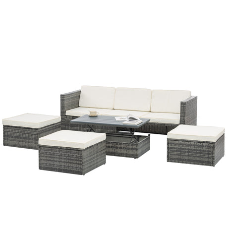 Patio Furniture, Outdoor Furniture, Seasonal PE Wicker Furniture,5 Set Wicker Furniture With Plywood Coffee Table,with lift TOP Coffee Table,with Lounger Sofa