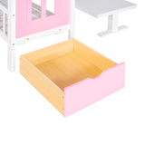 Full-Over-Full Bunk Bed with Changeable Table , Bunk Bed Turn into Upper Bed and Down Desk - Pink - Home Elegance USA