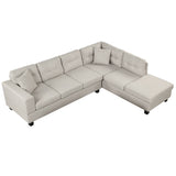 104.5" Modern Sectional Sofa with Storage Ottoman, L - Shape Couch with 2 Pillows and Cup Holder,Sectional Sofa with Reversible Chaise for Living Room,Light Gray | Home Elegance USA