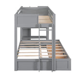 Wood Twin over Full Bunk Bed with Drawers, Shelves, Cabinets, L-shaped Desk and Magazine Holder, Gray - Home Elegance USA