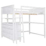 Full size Loft Bed with Drawers and Desk, Wooden Loft Bed with Shelves - White(OLD SKU:LT000529AAK) Home Elegance USA