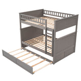 Full Over Full Bunk Bed with Twin Size Trundle, Pine Wood Bunk Bed with Guardrails, Brushed Gray(Old SKU：LP000044AAN) - Home Elegance USA