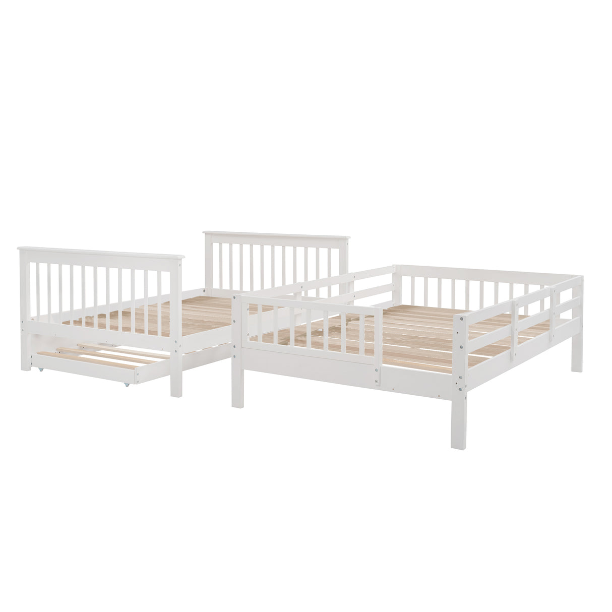 Stairway Full-Over-Full Bunk Bed with Twin size Trundle, Storage and Guard Rail for Bedroom, Dorm - White(OLD SKU :LP001210AAK) - Home Elegance USA