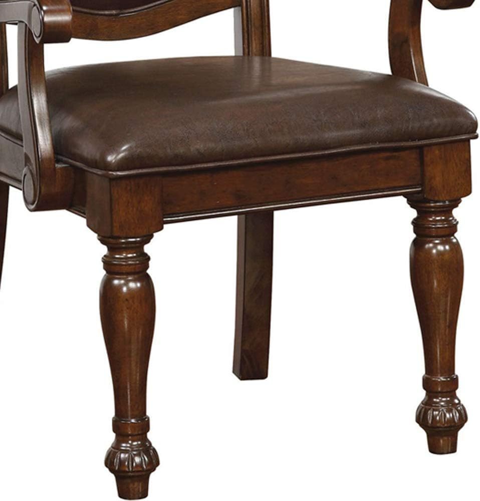 Glorious Classic Traditional Dining Chairs Cherry Solid wood Leatherette Cushion Seat Set of 2pc Arm Chairs Turned Legs Kitchen Dining Room - Home Elegance USA