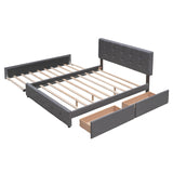 Upholstered Platform Bed with 2 Drawers and 1 Twin XL Trundle,  Linen Fabric, Queen Size - Dark Gray(OLD SKU :LP000314AAE) - Home Elegance USA