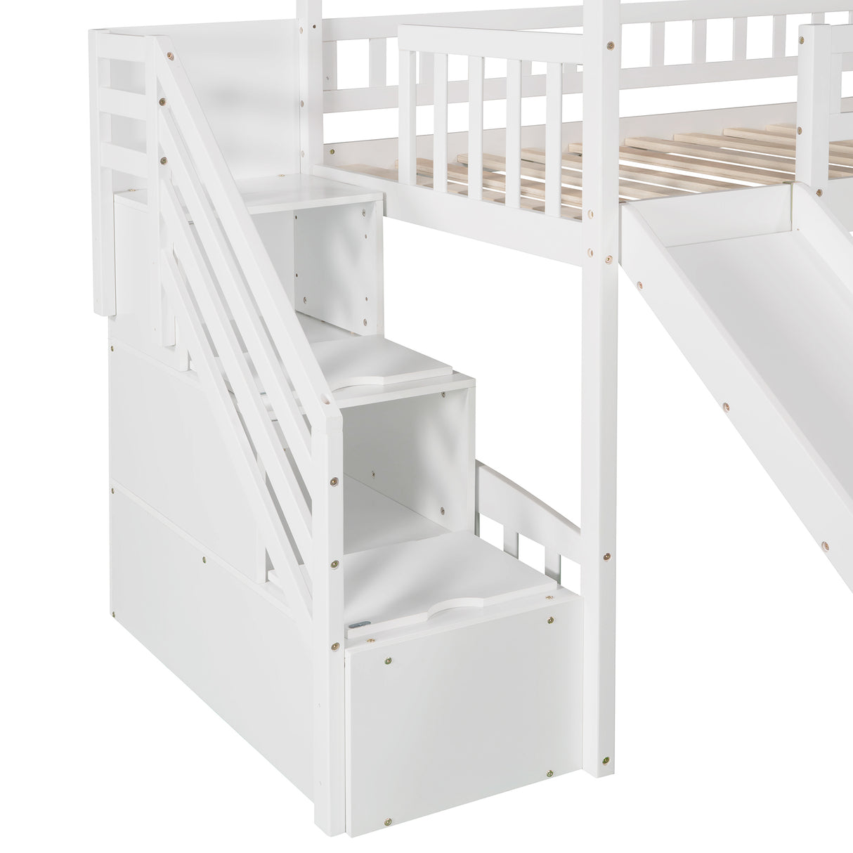 Twin Loft Bed with Two Drawers and Slide, House Bed with Slide, White (Old SKU: LP000130AAK) - Home Elegance USA