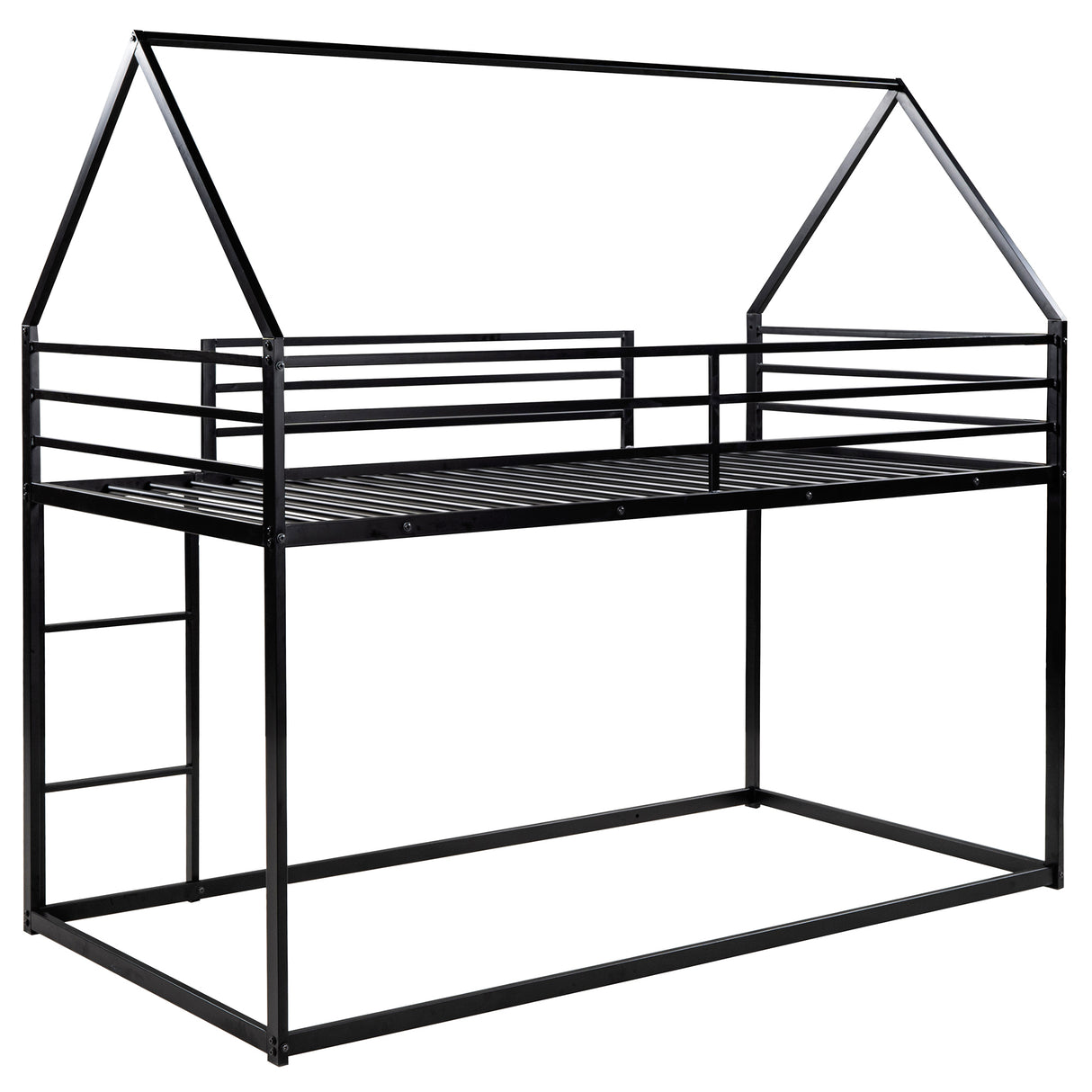 Twin over Twin House Bunk Bed with Built-in Ladder,Black - Home Elegance USA