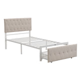 Twin Size Storage Bed Metal Platform Bed with a Big Drawer - Beige - Home Elegance USA