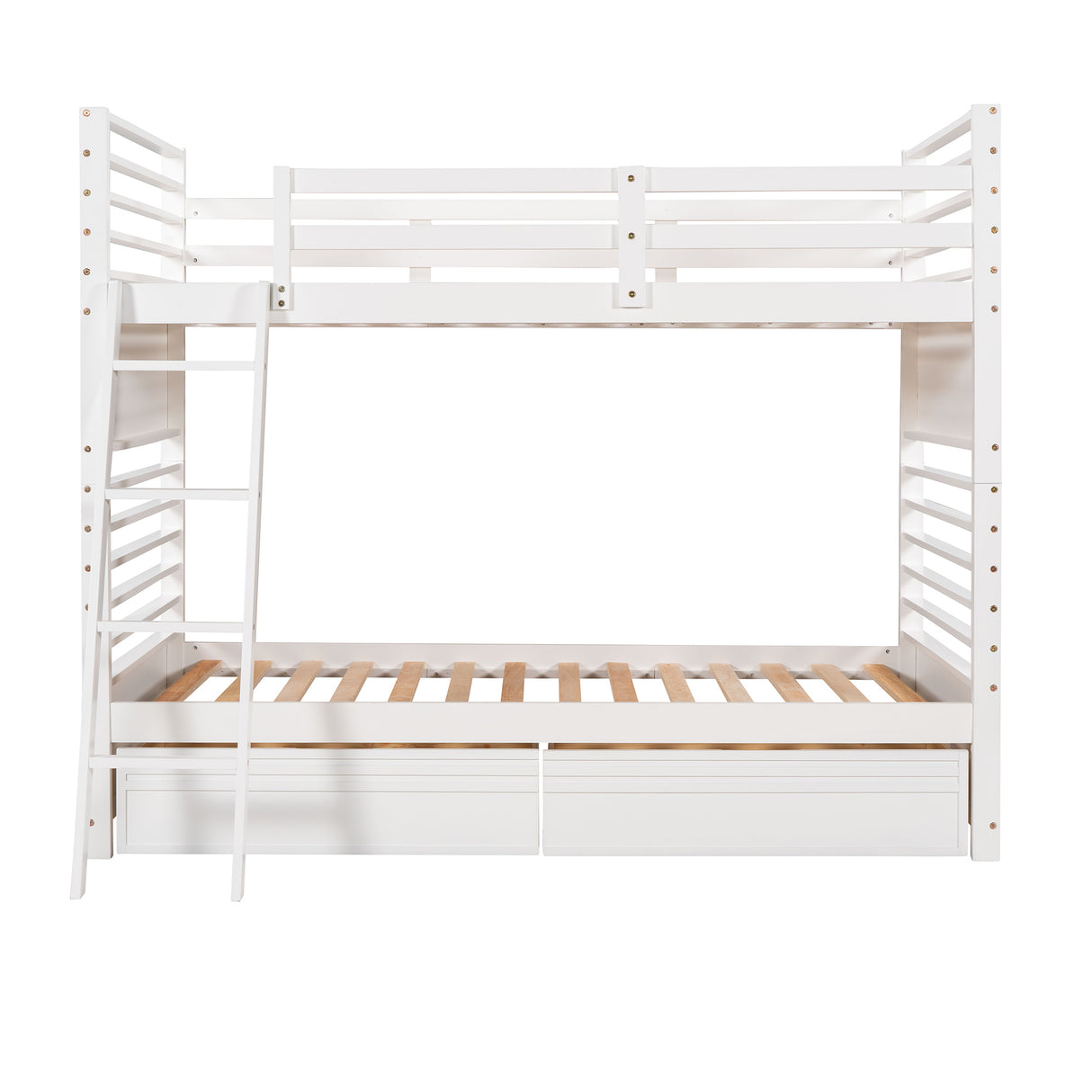 Twin over Twin Wood Bunk Bed with Two Drawers - White - Home Elegance USA