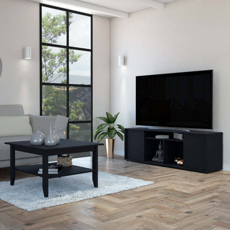 Bernal 2-Door 7-Shelf 2-piece Living Room Set, Coffee Table and TV Stand Black - Home Elegance USA