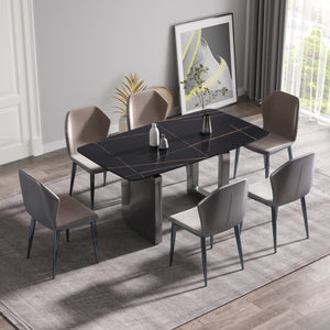 63"Modern artificial stone black curved black metal leg dining table - 6 people - W1535S00161 - image - 1