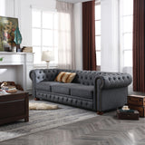 Classic Chesterfield Sofa Dark Grey Faux Leather - Home Elegance USA