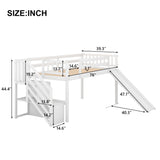 Twin Size Low Loft Bed with Adjustable Slide and Staircase, White - Home Elegance USA