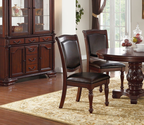Majestic Classic Formal Dining Room Table And 4x Side Chairs Brown 5pc Set Dining Table Pedestal Base Round Table Faux Leather - Home Elegance USA