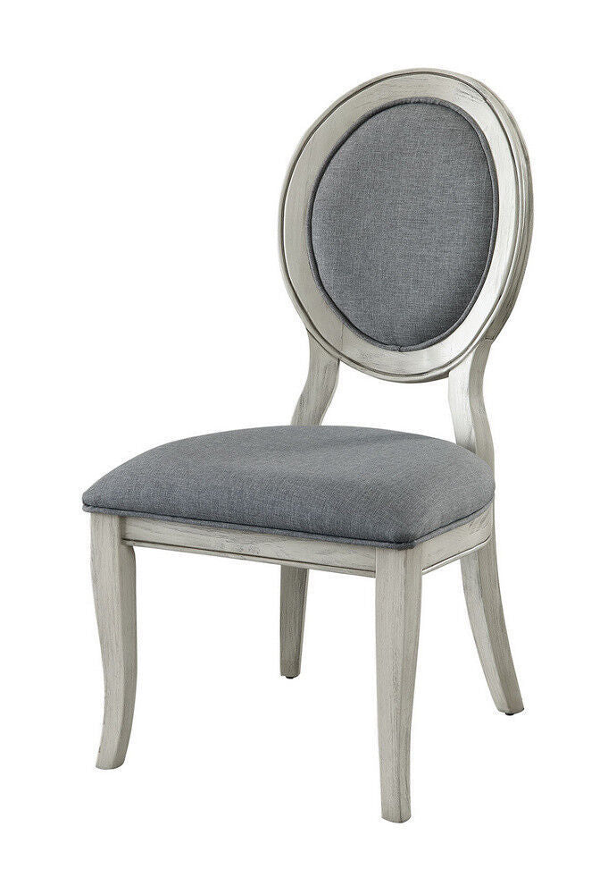 Transitional Antique White and Gray Side Chairs Set of 2 Chairs Dining Room Furniture Padded fabric seat - Home Elegance USA