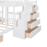 Full Over Twin & Twin Bunk Bed, Wood Triple Bunk Bed with Drawers and Guardrails (White) Home Elegance USA