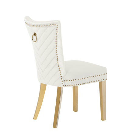 Eva 2 Piece Gold Legs Dining Chairs Finished with Velvet Fabric in Beige - Home Elegance USA