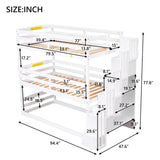 Twin Size Triple Bunk Bed with Storage Staircase,Separate Design,White - Home Elegance USA