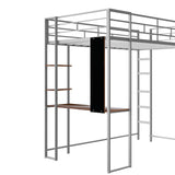 Twin Metal Loft Bed with 2 Shelves and one Desk ,Silver(Old SKU: MF281206AAN)