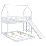 Twin over Full House Bunk Bed with Slide and Built-in Ladder, Full-Length Guardrail, White (Expected Arrival Time:8.10) - Home Elegance USA