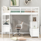 Full Size Loft Bed with Built-in Desk with Two Drawers, and Storage Shelves and Drawers,White - Home Elegance USA