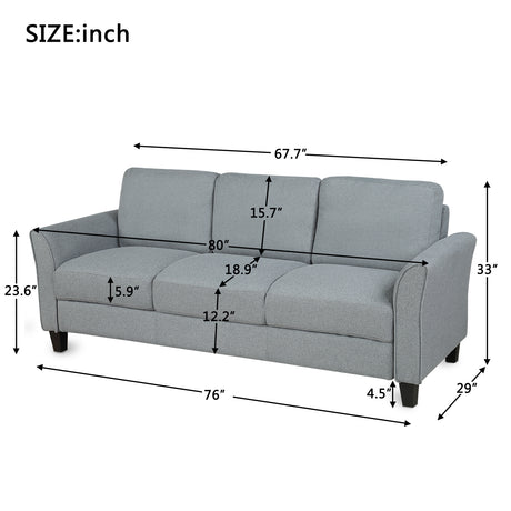 3 - Seat Sofa Living Room Linen Fabric Sofa (Gray) - WF191004AAE - image - 10