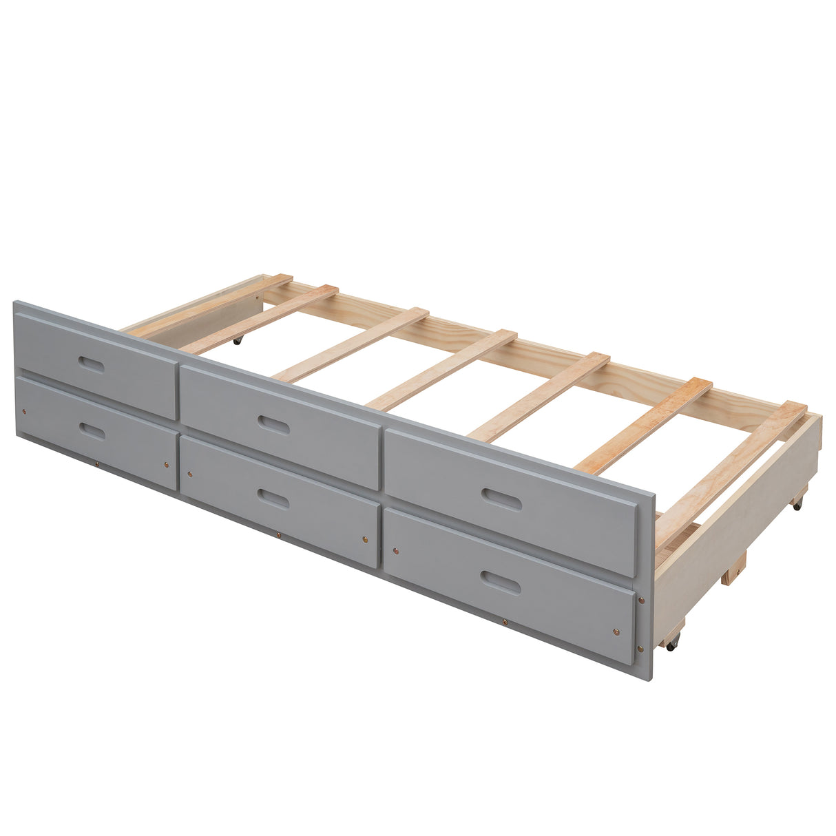 Twin-Over-Full Bunk Bed with Twin size Trundle , Separable Bunk Bed with Drawers for Bedroom - Gray - Home Elegance USA