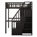 Full size Loft Bed with Bookshelf,Drawers,Desk,and Wardrobe-Espresso - Home Elegance USA