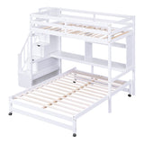 Twin over Full Bunk Bed with Storage Staircase, Desk, Shelves and Hanger for Clothes, White - Home Elegance USA