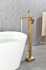 Freestanding Bathtub Faucet Tub Filler gold Floor Mount Bathroom Faucets Brass Single Handle with Hand Shower