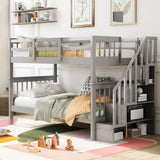 Stairway Twin-Over-Twin Bunk Bed with Storage and Guard Rail for Bedroom, Dorm, Gray color(OLD SKU :LP000109AAE) - Home Elegance USA