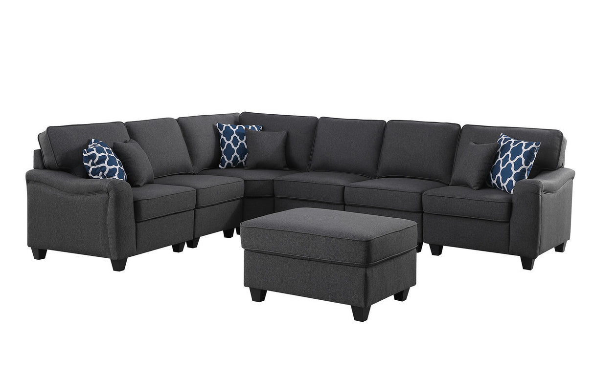 Leo Dark Gray Linen 7Pc Modular L-Shape Sectional Sofa and Ottoman - Home Elegance USA