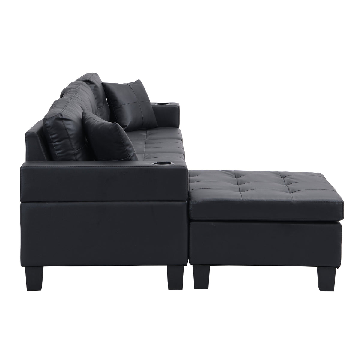 Sectional Sofa Set for Living Room with L Shape  Chaise Lounge ,cup holder and  Left or Right Hand Chaise  Modern 4 Seat (BLACK) - Home Elegance USA