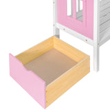 Twin-Over-Twin Bunk Bed with Changeable Table , Bunk Bed  Turn into Upper Bed and Down Desk with 2 Drawers - Pink - Home Elegance USA