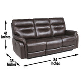 Top-Grain Leather Motion Sofa in Coffee - Contemporary Style, Reclining Footrests, USB Port Home Elegance USA