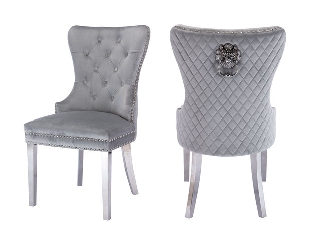 Simba Stainless Steel 2 Piece Chair Finish with Velvet Fabric in Light Gray - Home Elegance USA