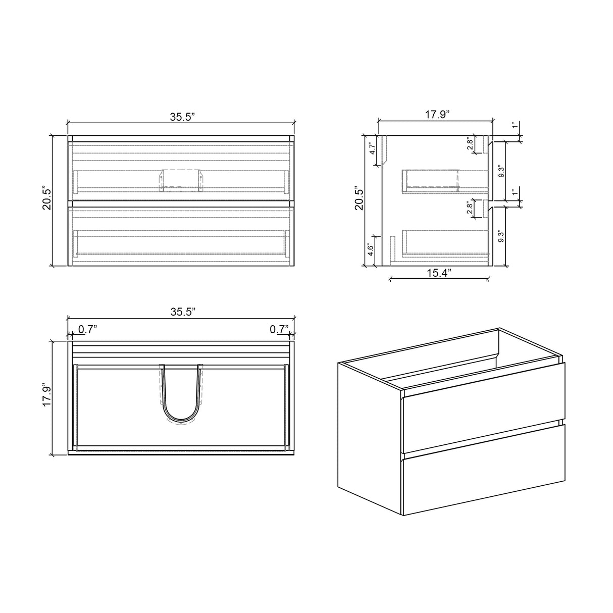 Alice 36" White Bathroom Vanity with Sink, Large Storage Wall Mounted Floating Bathroom Vanity for Modern Bathroom, One - Piece Black Sink Basin without Drain and Faucet - W1865S00024 - Home Elegance USA - 7