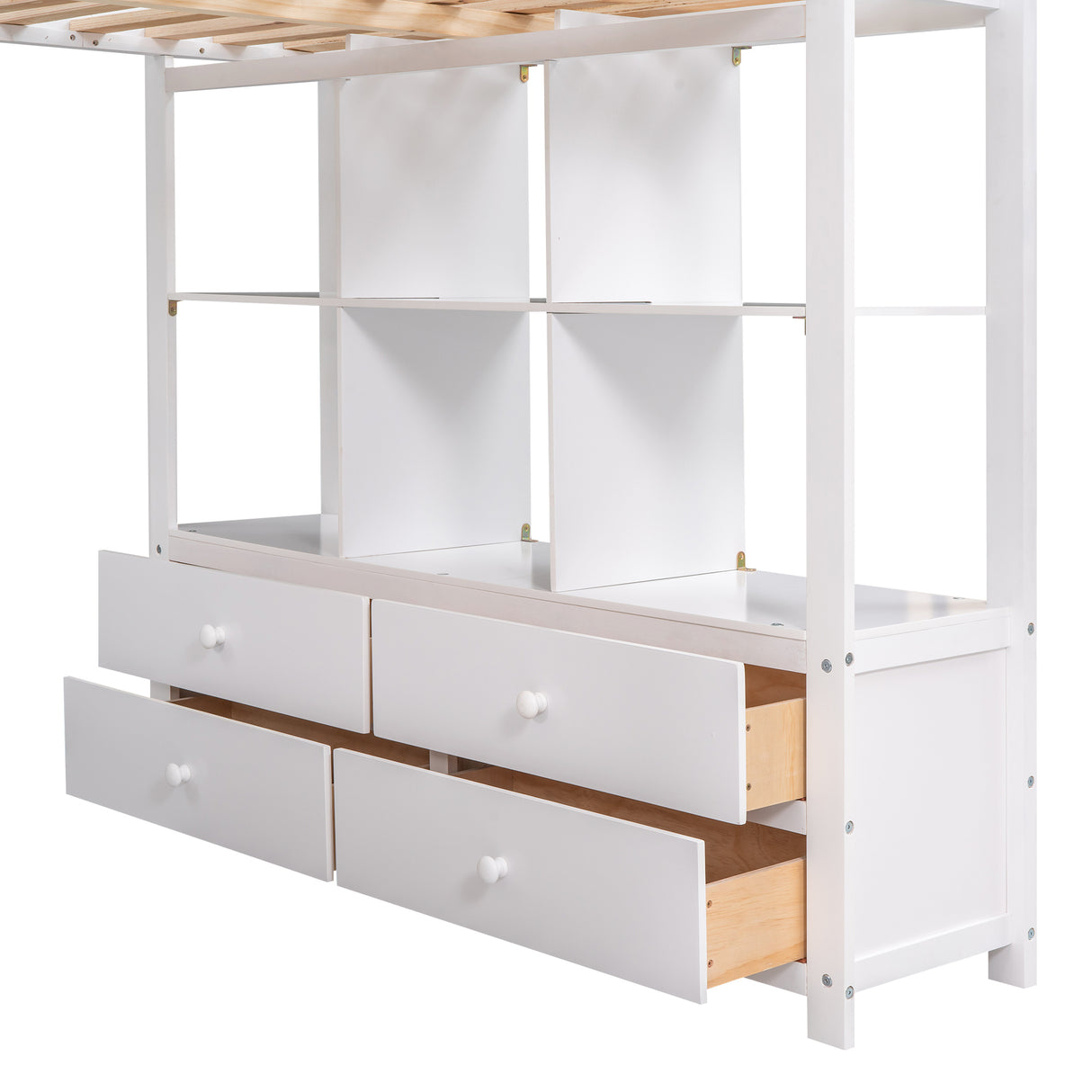 Full Size Loft Bed with Built-in Desk with Two Drawers, and Storage Shelves and Drawers,White - Home Elegance USA