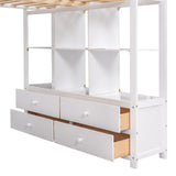 Full Size Loft Bed with Built-in Desk with Two Drawers, and Storage Shelves and Drawers,White - Home Elegance USA