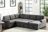 Selene Dark Gray Linen Fabric Sleeper Sectional Sofa with Storage Chaise - Home Elegance USA