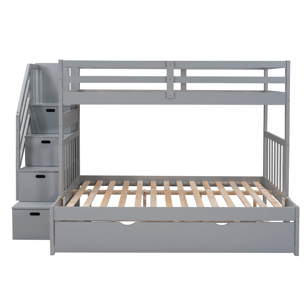 Twin over Twin/Full Bunk Bed with Twin Size Trundle (Gray)(OLD SKU :LP000025AAE) - Home Elegance USA