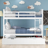 Full over Full Bunk Bed with Twin Size Trundle and Ladder-White(Old SKU: LP000204AAK) - Home Elegance USA