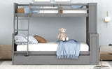 Twin over Full Bunk Bed with Trundle and Shelves, can be Separated into Three Separate Platform Beds, Gray - Home Elegance USA