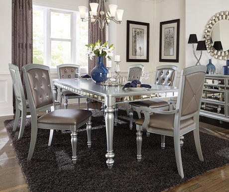 Glamourous Silver Finish Rectangular Dining Table 1pc Draw Leaf Mirror Trim Apron Dining Room Furniture - Home Elegance USA