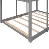 Full Over Full WoodBunk Bed with Roof, Window, Guardrail, Ladder (Gray)( old sku: LP000031AAN ) - Home Elegance USA