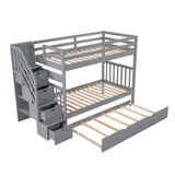 Twin over Twin/Full Bunk Bed with Twin Size Trundle (Gray)(OLD SKU :LP000025AAE) - Home Elegance USA