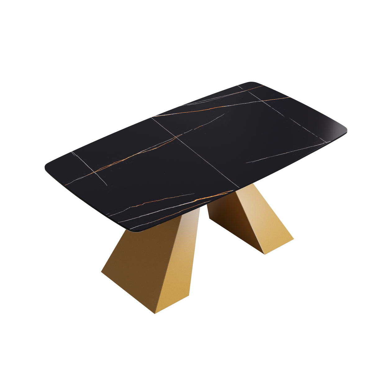 63"Modern artificial stone black curved golden metal leg dining table - 6 people - W1535S00160 - image - 5