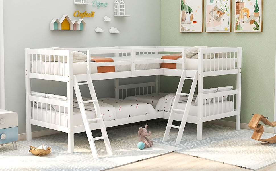 L-Shaped Bunk Bed with Ladder,Twin Size-Gray(OLD SKU :LP000020AAK) - Home Elegance USA